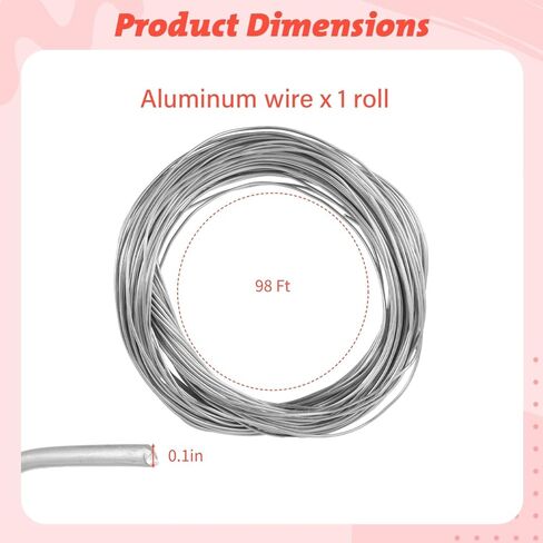 0.1 in Diameter Aluminum Wire, 98 Feet, for Gardening, DIY Craft, Bendable Metal Wire, Sculpting, Dolls, Floral, Jewelry Making in Kuwait