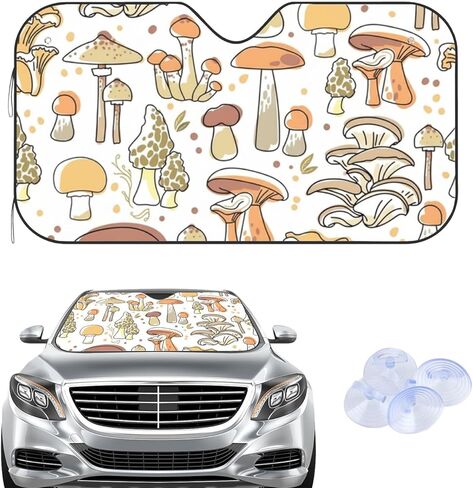 Autumn Mushrooms Car Window Shades with 4 Suction Cups, Reflect Uv and Heat Sun Visor Foldable Windshield Sun Shade for Car, Shade Windshield Funny Cool Accessories Accordion in Saudi Arabia