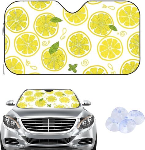 Bright Yellow Lemons Sunshade for Car Windshield with 4 Suction Cups, Reflect Uv and Heat Sun Visor Folding Sun Shades for Car Windshield, Funny Visor Accessories Cute Accordion Folding Shade in Saudi Arabia