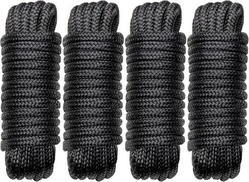 Boat Dock Lines Marine Rope - 1/2" x 15ft with Pre-Spliced 12" Loop Double Braided Nylon Ropes Bumper Tie Mooring Line for Boats Docking Pontoon Boating Accessories - 4 Pack Black in Kuwait