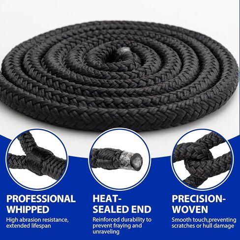 Boat Dock Lines Marine Rope - 1/2" x 15ft with Pre-Spliced 12" Loop Double Braided Nylon Ropes Bumper Tie Mooring Line for Boats Docking Pontoon Boating Accessories - 4 Pack Black in Kuwait