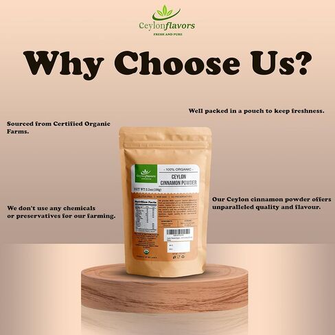 Ceylon Flavors Organic Ceylon Cinnamon Powder, Premium Special Grade, Non GMO, Harvested from a USDA Certified Organic Farm in Sri Lanka (3.5 oz) in Saudi Arabia