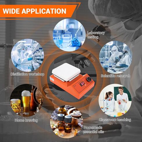 Magnetic Stirrer Hot Plate, Ceramic-Coated, 300°C Max Temp & 200-2000 RPM, with Stir Bar Retriever, 5L Capacity for Lab, Home Brewing, Chemistry - 6.7x6.7 Inch Plate (Orange) in Kuwait