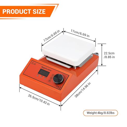 Magnetic Stirrer Hot Plate, Ceramic-Coated, 300°C Max Temp & 200-2000 RPM, with Stir Bar Retriever, 5L Capacity for Lab, Home Brewing, Chemistry - 6.7x6.7 Inch Plate (Orange) in Kuwait