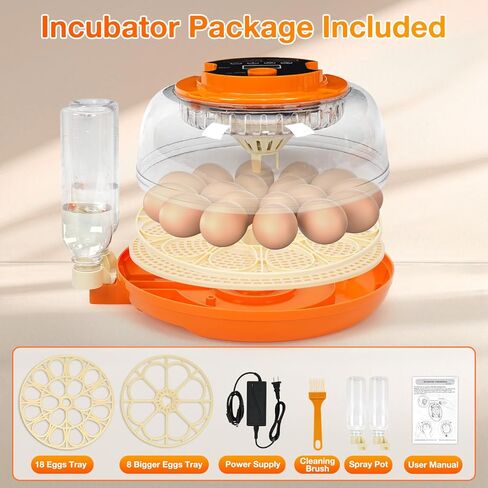 Incubators for Hatching Eggs, 18 Egg Incubator with Automatic Egg Turning and Humidity Control Incubator for Chicken Duck Quail Home Lab Classroom, 2 Type Tray in Kuwait