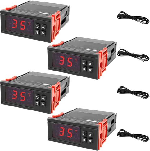 4PCS STC-1000 Digital Temperature Controller Thermostat with NTC Waterproof Sensor Probe – Dual Relay Heating & Cooling Control, ℃/℉ Display, AC 110V–220V 10A for Incubator Fridge 3D Printer Aquarium in Kuwait