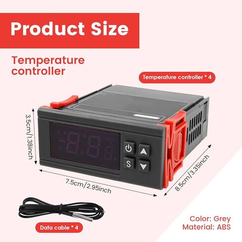 4PCS STC-1000 Digital Temperature Controller Thermostat with NTC Waterproof Sensor Probe – Dual Relay Heating & Cooling Control, ℃/℉ Display, AC 110V–220V 10A for Incubator Fridge 3D Printer Aquarium in Kuwait