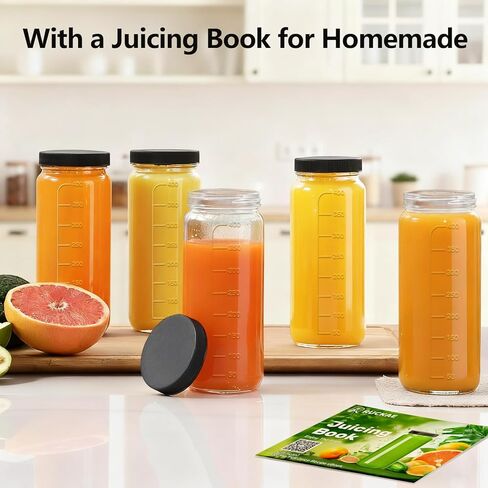 Ruckae 16oz 10 Pack Juice Bottles, Glass Bottles with Lids, Smoothie Cup Lids and Straws, Water Bottle Mason Jar Drinking Glasses for Juicing, Smoothies, Kombucha in Saudi Arabia