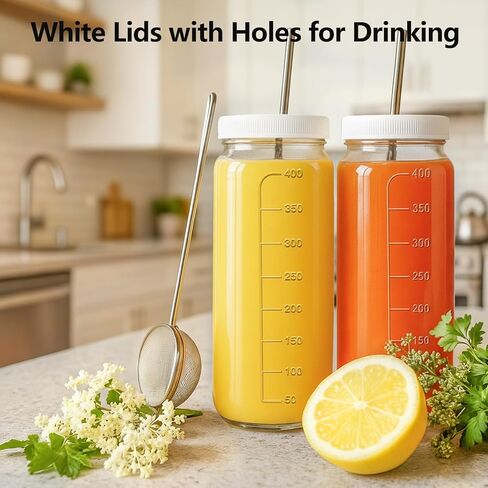 Ruckae 16oz 10 Pack Juice Bottles, Glass Bottles with Lids, Smoothie Cup Lids and Straws, Water Bottle Mason Jar Drinking Glasses for Juicing, Smoothies, Kombucha in Saudi Arabia