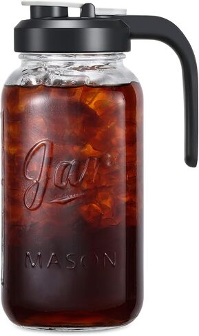 2 Quart Glass Pitcher with Lid - Mason Jar Pitcher with Filter Lid, Wide Mouth Jar Leak-proof Water Jug, Heavy Duty Glass Container for Water, Juice, Milk, Tea, Iced Coffee, and Drinks in Saudi Arabia