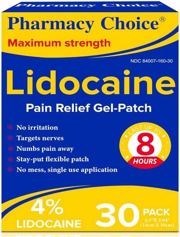 4% Lidocaine Maximum Strength Pain Relief Gel Patches, Numbing Gel Patch for Back, Shoulder, Muscle, Joints, Knee Pain Relief,30 Counts in Kuwait