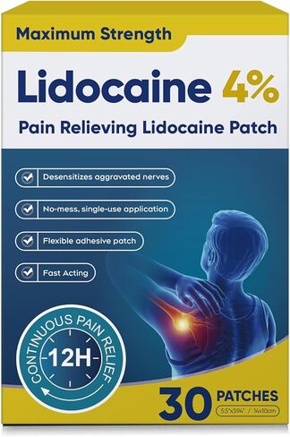 4% Lidocaine Pain Relief Patches – Maximum OTC Strength, Fast-Acting Targeted Relief, 30 Count, for Muscle & Joint Discomfort-0306 in Kuwait