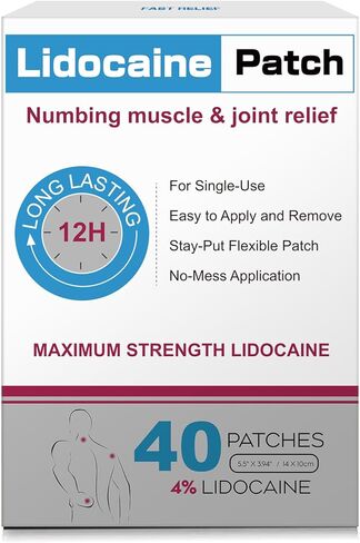 4% Lidocaine Pain Relief Patches – Maximum OTC Strength, for Muscle & Joint Discomfort, Fast-Acting Targeted Relief - 40 Patches-0326 in Kuwait
