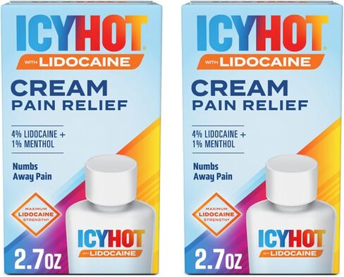 Icy Hot Lidocaine Pain Relief Cream, Numb Aggravated Nerves with Max Strength Lidocaine 4% and Menthol 1%, Fast-Acting Pain Relief for Minor Pain, Backaches, Sprains and Strains, 2.7 oz, 2 Pack in Kuwait