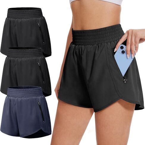 BALENNZ Women's Athletic Workout Shorts with Zipper Pockets Activewear Elastic Waist Gym Running Shorts in Kuwait