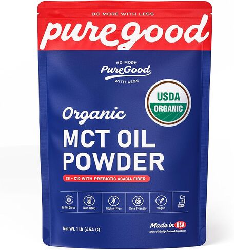 مسحوق زيت MCT العضوي (1 رطل)، مسحوق زيت MCT العضوي مع ألياف البريبايوتك العضوية، بدون نكهة، نباتي، خالي من الغلوتين، خالي من منتجات الألبان، كوشير in Kuwait