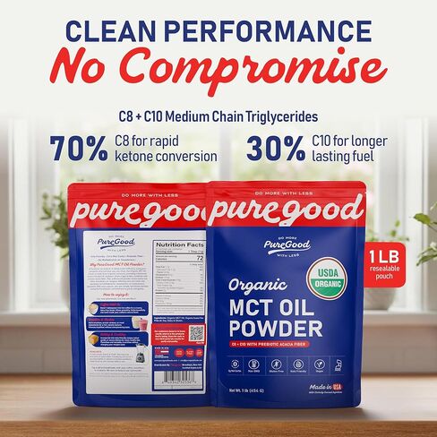 مسحوق زيت MCT العضوي (1 رطل)، مسحوق زيت MCT العضوي مع ألياف البريبايوتك العضوية، بدون نكهة، نباتي، خالي من الغلوتين، خالي من منتجات الألبان، كوشير in Kuwait