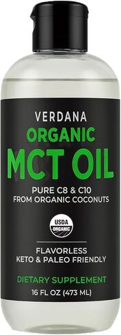 زيت MCT العضوي من Verdana، 16 أونصة سائلة - نقي C8 وC10 من جوز الهند العضوي، زيت MCT غير منكه للقهوة، صديق للكيتو، بدون زيت النخيل، مكمل غذائي in Kuwait