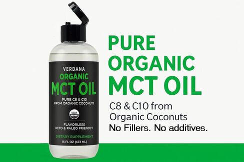 زيت MCT العضوي من Verdana، 16 أونصة سائلة - نقي C8 وC10 من جوز الهند العضوي، زيت MCT غير منكه للقهوة، صديق للكيتو، بدون زيت النخيل، مكمل غذائي in Kuwait
