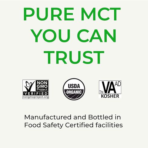 زيت MCT العضوي من Verdana، 16 أونصة سائلة - نقي C8 وC10 من جوز الهند العضوي، زيت MCT غير منكه للقهوة، صديق للكيتو، بدون زيت النخيل، مكمل غذائي in Kuwait