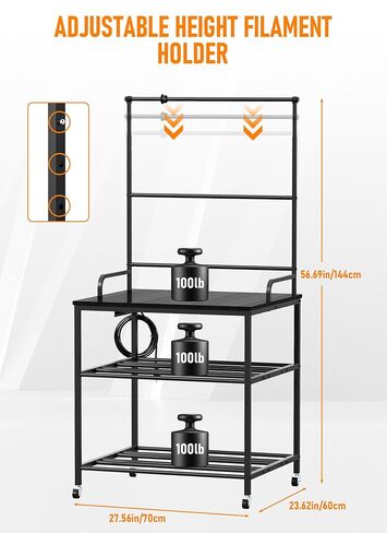 Baoz 3D الطابعة موقف مع تخزين خيوط 40pcs ، 4 طبقات طابعة طابعة الطابعة ثلاثية مع عجلات ، رف تخزين خيوط في العمل الشاق مع الأدراج وخطافات التخزين المؤقت للاستوديو ، المكتب المنزلي in Kuwait