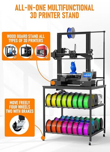 Baoz 3D الطابعة موقف مع تخزين خيوط 40pcs ، 4 طبقات طابعة طابعة الطابعة ثلاثية مع عجلات ، رف تخزين خيوط في العمل الشاق مع الأدراج وخطافات التخزين المؤقت للاستوديو ، المكتب المنزلي in Kuwait