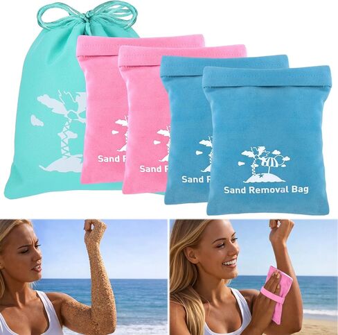 Mity rain 4PCS Beach Essentials Set - Sand Remover for Beach, Including 2PCS Sand Removal Bags and 2PCS Sand Brushes for Sand Volleyball Beach Feet, Beach Accessories Must Haves in Saudi Arabia