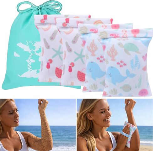Mity rain 4PCS Beach Essentials Set - Sand Remover for Beach, Including 2PCS Sand Removal Bags and 2PCS Sand Brushes for Sand Volleyball Beach Feet, Beach Accessories Must Haves in Saudi Arabia