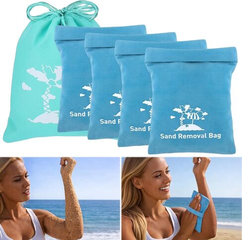 Mity rain 4PCS Beach Essentials Set - Sand Remover for Beach, Including 2PCS Sand Removal Bags and 2PCS Sand Brushes for Sand Volleyball Beach Feet, Beach Accessories Must Haves in Saudi Arabia