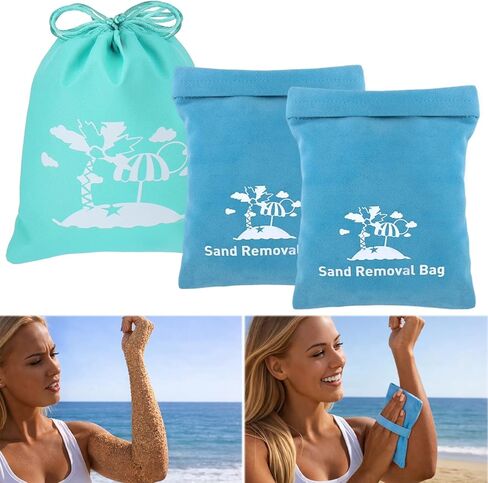 Mity rain 4PCS Beach Essentials Set - Sand Remover for Beach, Including 2PCS Sand Removal Bags and 2PCS Sand Brushes for Sand Volleyball Beach Feet, Beach Accessories Must Haves in Saudi Arabia
