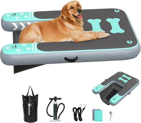 Inflatable Dog Boat Ramp for Dogs Up to 240 lbs, Inflatable Dock Floating Platform with Anti-Slip EVA Foam Safe & Easy Water Access, Dog Ramp for Boat, Pools, Lakes, Boats, Docks, Green in Kuwait