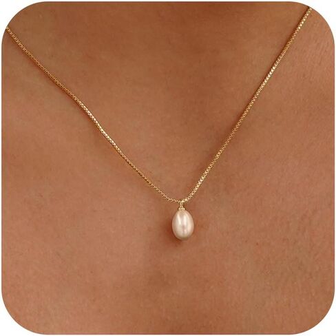 Pearl Necklace for Women Trendy,14k Gold Plated Necklace Dainty Wedding Necklace Small Cute Choker Necklace Beaded Lariat Drop Necklace Vintage Waterproof Jewelry for Women Gold Jewelry Fashion Gifts in Kuwait