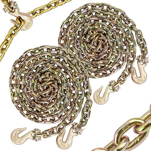 عبوتان من سلسلة ربط النقل G80 مقاس 5/16 بوصة × 15 قدمًا مع خطاف G80، سلسلة أمان للمقطورة من الدرجة السوداء 80 مع خطاف Clevis بحد عمل 4,900 رطل للسحب والسحب in Kuwait