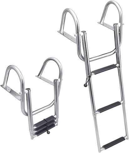 White Water – 3-Step Telescoping Over Platform Boat Ladder w/Grab Handles | 304 Stainless Steel Folding Boarding Ladder for Swim Platforms, Pontoon Boats, Sailboats, Docks, Powerboats | B00301RG in Saudi Arabia
