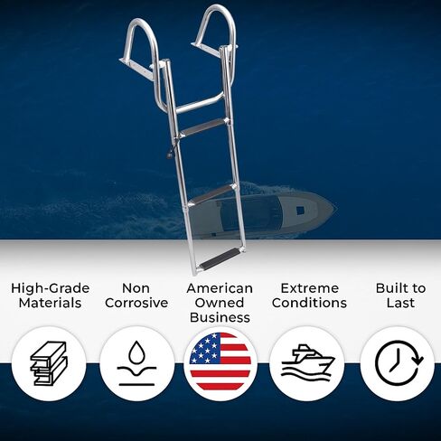 White Water – 3-Step Telescoping Over Platform Boat Ladder w/Grab Handles | 304 Stainless Steel Folding Boarding Ladder for Swim Platforms, Pontoon Boats, Sailboats, Docks, Powerboats | B00301RG in Saudi Arabia