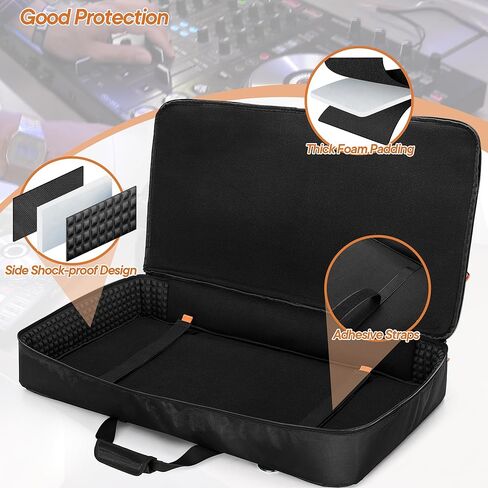 حقيبة حمل متوافقة مع Pioneer DDJ RX/DDJ SX/DDJ SX2 / DDJ SX3 / Denon MC7000 / Numark NS6، حقيبة تخزين وحدة تحكم DJ مع بطانة إسفنجية لكابل DJ أو ملحقات أخرى (L، أسود) in Saudi Arabia
