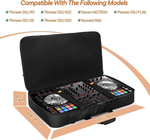 حقيبة حمل متوافقة مع Pioneer DDJ RX/DDJ SX/DDJ SX2 / DDJ SX3 / Denon MC7000 / Numark NS6، حقيبة تخزين وحدة تحكم DJ مع بطانة إسفنجية لكابل DJ أو ملحقات أخرى (L، أسود) in Saudi Arabia