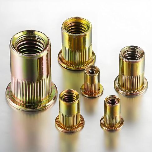 Rivet Nut, 1/2"-13 UNC SAE Rivnut - Flat Head Nutserts, Zinc-Plated Carbon Steel Knurled Body Threaded Insert Nuts, Pack of 10 in Saudi Arabia