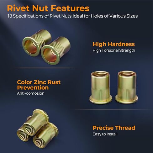 INCLY 480PCS SAE & Metric Rivet Nuts Assortment Kit, Rivet Nut Kit, M3 M4 M5 M6 M8 M10 M12,6-32,8-32,10-24,1/4-20,5/16-18,3/8-16 Flat Head Rivnuts, Galvanized Carbon Steel Threaded Inserts Nutserts in Saudi Arabia