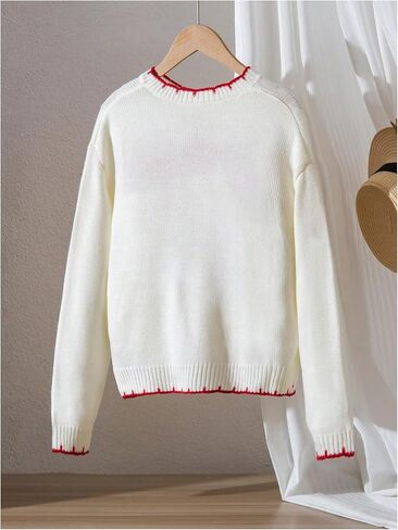 Girl's Bow Graphic Sweaters Crewneck Long Sleeve Knit Pullover Tops Drop Shoulder Knitwear in Kuwait