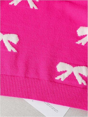 Girl's Bow Graphic Sweaters Crewneck Long Sleeve Knit Pullover Tops Drop Shoulder Knitwear in Saudi Arabia