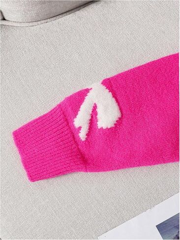 Girl's Bow Graphic Sweaters Crewneck Long Sleeve Knit Pullover Tops Drop Shoulder Knitwear in Saudi Arabia