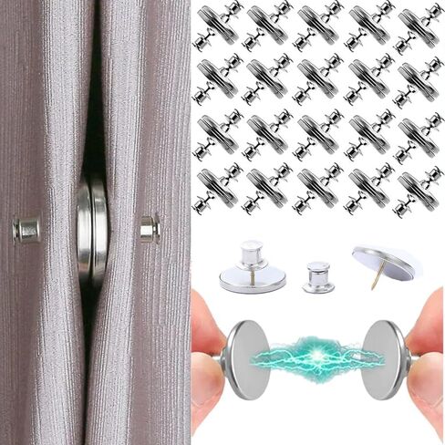 20 Pairs Magnetic Curtain Clips with Tacks - Powerful Curtain Magnets Closure - Weighted Magnets for Curtains to Block Light & Secure Drapes No Light Leakage for Home, Bedroom, Office Windows in Kuwait