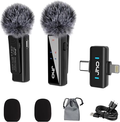 ميكروفون JHO صغير لأجهزة iPhone وAndroid، بطارية 16 ساعة، ميكروفون Lavalier بخاصية إلغاء الضوضاء، ميكروفون Pro بمشبك لمنشئي المحتوى، مدونات الفيديو/YouTube/Tiktok/البث/المقابلات/تسجيل الفيديو in Kuwait