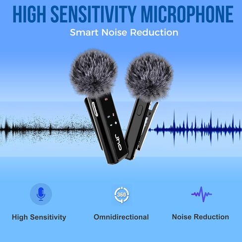 ميكروفون JHO صغير لأجهزة iPhone وAndroid، بطارية 16 ساعة، ميكروفون Lavalier بخاصية إلغاء الضوضاء، ميكروفون Pro بمشبك لمنشئي المحتوى، مدونات الفيديو/YouTube/Tiktok/البث/المقابلات/تسجيل الفيديو in Kuwait
