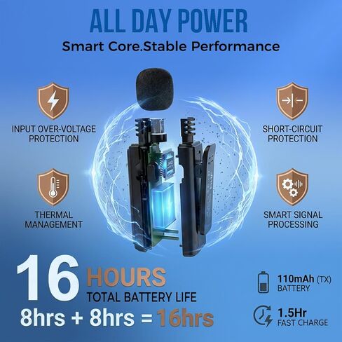 ميكروفون JHO صغير لأجهزة iPhone وAndroid، بطارية 16 ساعة، ميكروفون Lavalier بخاصية إلغاء الضوضاء، ميكروفون Pro بمشبك لمنشئي المحتوى، مدونات الفيديو/YouTube/Tiktok/البث/المقابلات/تسجيل الفيديو in Kuwait