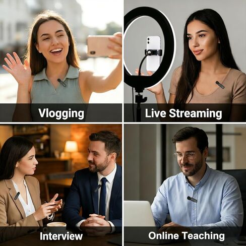 ميكروفون JHO صغير لأجهزة iPhone وAndroid، بطارية 16 ساعة، ميكروفون Lavalier بخاصية إلغاء الضوضاء، ميكروفون Pro بمشبك لمنشئي المحتوى، مدونات الفيديو/YouTube/Tiktok/البث/المقابلات/تسجيل الفيديو in Kuwait