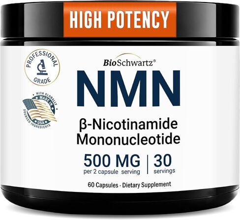 BioSchwartz NMN Supplement - 500mg Nicotinamide Mononucleotide - 30 Servings, 60 Capsules - Made in The USA with Premium Globally Sourced Ingredients, Third-Party Tested, Gluten-Free NMN Supplement in Kuwait