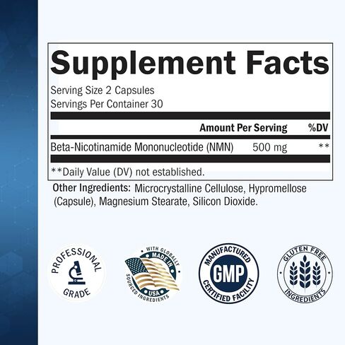 BioSchwartz NMN Supplement - 500mg Nicotinamide Mononucleotide - 30 Servings, 60 Capsules - Made in The USA with Premium Globally Sourced Ingredients, Third-Party Tested, Gluten-Free NMN Supplement in Kuwait