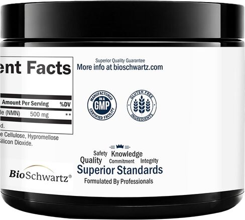 BioSchwartz NMN Supplement - 500mg Nicotinamide Mononucleotide - 30 Servings, 60 Capsules - Made in The USA with Premium Globally Sourced Ingredients, Third-Party Tested, Gluten-Free NMN Supplement in Kuwait